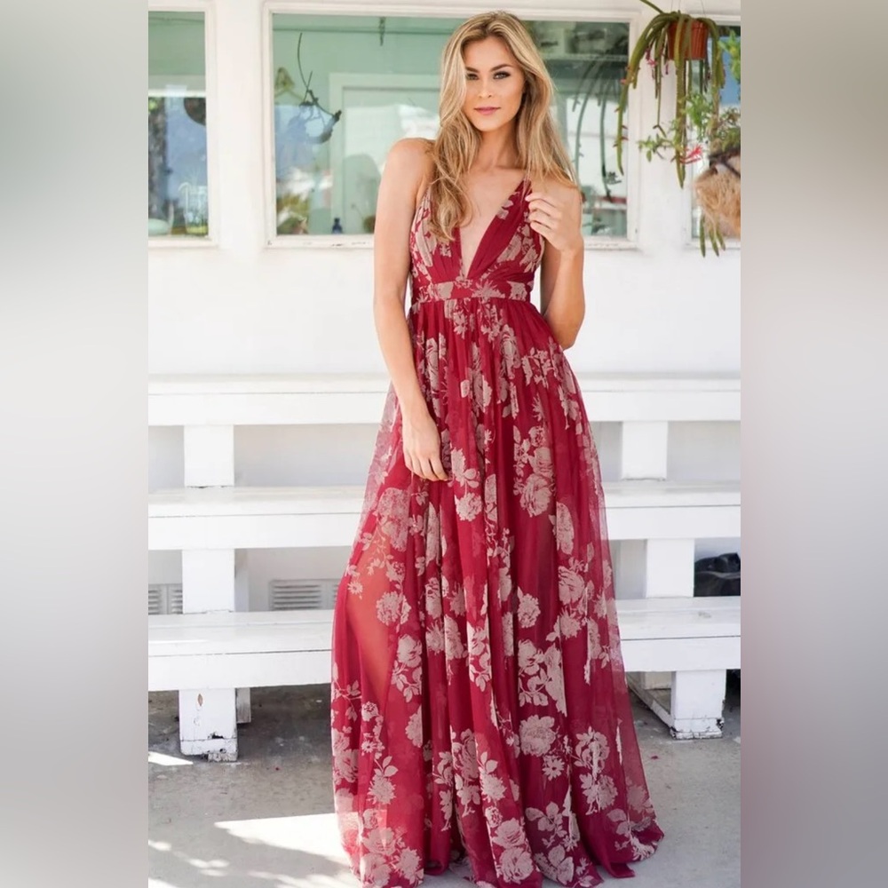 Burgundy Floral Maxi Dress